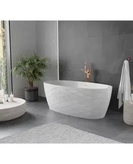 Vane MEXEN/S - Olea voľne stojaca vaňa vzor 170 x 80, biela, sifón a prepad meď kartáčovaná 52821708000-65