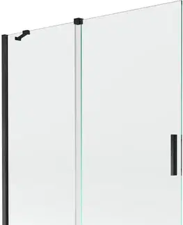 Sprchové dvere MEXEN/S - Velar Dvojkrídlová posuvná vaňová zástena 140 x 150, transparent, čierna 896-140-000-01-70