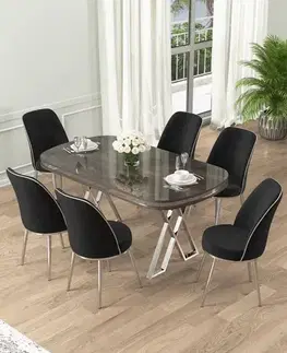 Jedálenské sety Dining Table & Chairs Set (7 Pieces) Lai - Anthracite, Chrome, Black