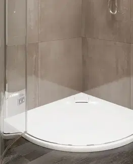 Vane Mereo Štvrťkruhová sprchová vanička s oblým kryt. sifónu, 80x80x3 cm, vr. sif., bez nožičiek, liaty mramor CV15CS