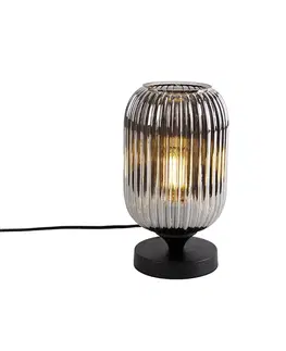 Stolné lampy Art Deco stolná lampa čierna s dymovým sklom - Banci