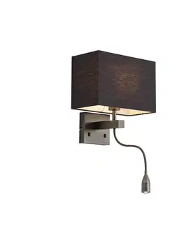 Lampy Moderné nástenné svietidlo Gunmetal s čiernym tienidlom a ramenom na čítanie vrátane LED - Bergamo
