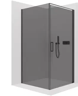Sprchovacie kúty CERANO - Sprchovací kút Porte Ľ/P - 8 mm - čierna matná, grafitové sklo - 90x100x195 - otočný CER-8050BD7492