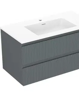 Kúpeľňový nábytok MEXEN/S - Rivel kúpeľňová skrinka 90 cm s umývadlom Otis, 2 zásuvky, reliéf, grafit mat/biela mat - 91A20-09047-2-BFF66-W18M0 91A20-09047-2-BFF66-W18M01