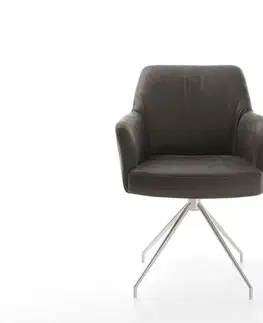 Jedálenské stoličky DELIFE Otočná jedálenská stolička Xana-Flex s opierkami mikrovlákno antracit vintage krížová podstava kužeľová nerezová oceľ otočný 180° vrecková pružina
