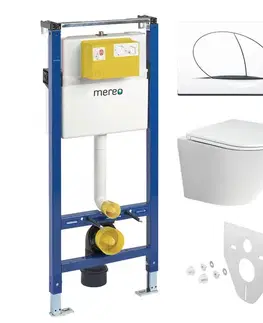 Záchody Mereo WC set - Rimless WC oblé, modul pre sadrokartón, biele oválne tlačidlo MM02NSETRS210