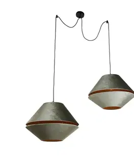 Závesné svietidlá Závesná lampa čierna s dvojitým zamatovým tienidlom zelená so zlatým interiérom 2-svetlá - Cava Luxe