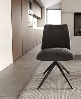 Jedálenské stoličky DELIFE Otočná jedálenská stolička Elso-Flex mikrovlákno antracit vintage krížová podstava široká čierna 360° otočná vrecková pružina