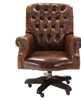 Sedacie súpravy Kancelárska stolička Chesterfield Office z pravej hovädzej kože Whisky