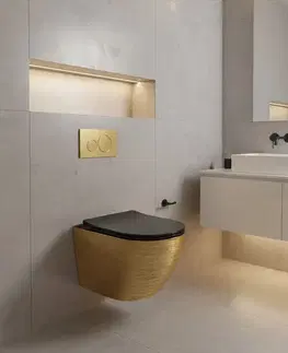 Záchody REA - Závesná WC misa Carlo Mini Tornado Black Brush Gold REA-C4330