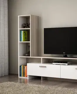 TV stolíky HURRY TV stolík s regálom, biela / dub Cordoba