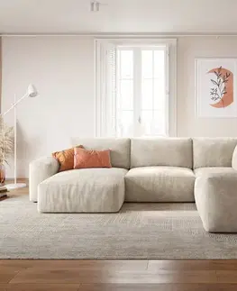 Sedacie súpravy XL DELIFE Pohovka v tvare U Lanzo 300x210 cm manšester béžová ležadlo variabilné