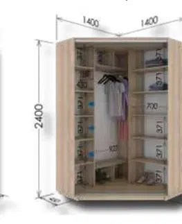 Šatníkové skrine CORZA rohová skriňa š140/v240, biela