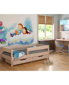 Postele KONDELA Mix detská posteľ so zábranou 90x200 cm dub bielený