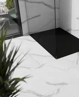 Vane MEXEN/S - Stone+ obdĺžniková sprchová vanička 100 x 80, čierna, mriežka čierna 44708010-B