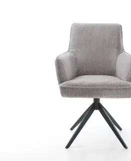 Jedálenské stoličky DELIFE Jedálenská stolička Heira-Flex s opierkami manšester striebornošedá krížová podstava široká čierna 360° otočná hojdacia funkcia vrecková pružina