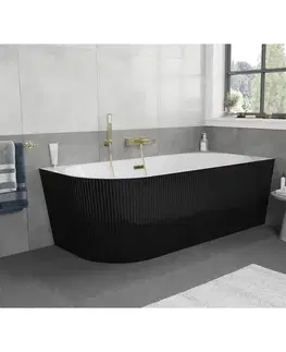 Vane MEXEN/S - Silo voľne stojaca rohová vaňa pravá reliéf 170 x 80, biela/čierna, sifón a prepad zlatá 52891708075P-50