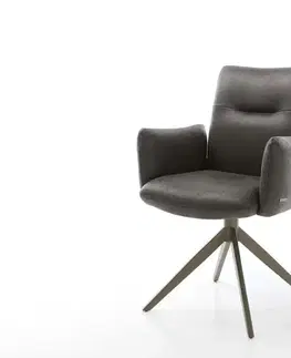 Jedálenské stoličky DELIFE Otočná jedálenská stolička Jova-Flex s opierkami mikrovlákno antracit vintage krížová podstava široká titanový efekt 360° otočná hojdacia funkcia vrecková pružina