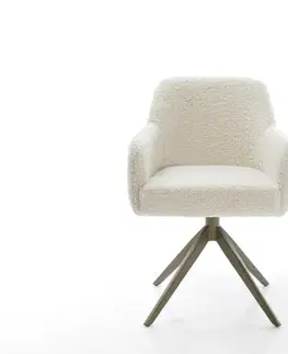 Jedálenské stoličky DELIFE Jedálenská stolička Greg-Flex barančekový potah béžová krížová podstava široká titánová farba 360° otočná hojdacia funkcia vrecková pružina