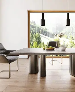 Jedálenské stoly DELIFE Jedálenský stôl Edge 220x100 XL akácia platinová Troa nerezová oceľ grafit Live-Edge