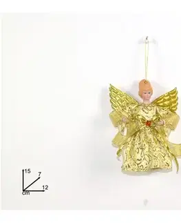Vianočné dekorácie MAKRO - Anjel visiaci zlatý 15cm