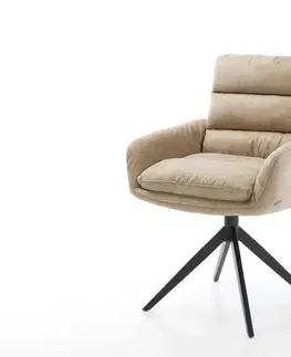 Jedálenské stoličky DELIFE Jedálenská stolička Abelia-Flex s opierkami mikrovlákno béžová vintage krížová podstava široká čierna 360° otočná hojdacia funkcia