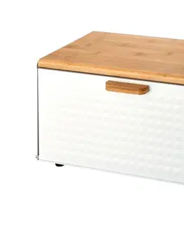 Chlebníky NABBI Rubio kovový chlebník s bambusovým vekom biela / bambus