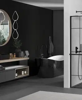 Sprchové dvere MEXEN/S - Kioto+ L Sprchová zástena WALK-IN s poličkou a držiakom uterákov 80 x 200, čierny vzor, čierna 800-080-123-70-78