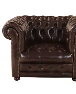 Sedacie súpravy Pohovka jednomiestna Chesterfield Manchester z pravej hovädzej kože Brown