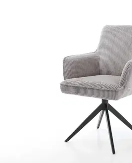 Jedálenské stoličky DELIFE Jedálenská stolička Heira-Flex s opierkami manšester striebornošedá krížová podstava široká čierna 360° otočná hojdacia funkcia vrecková pružina