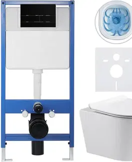 Záchody CERANO - Kompletný WC set Profi/Carlito - biela lesklá - WC tlačidlo Line/Čierna lesklá - predstenová inštalácia - 48,5x36,5 CER-8050BD84307