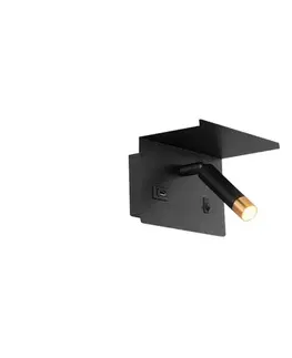 Svietidlá  Nástenné bodové svietidlo s poličkou a USB nabíjačkou 1xG9/35W/230V čierna/zlatá BEDROOM LIGHT BLACK TOP SHELF USB-A