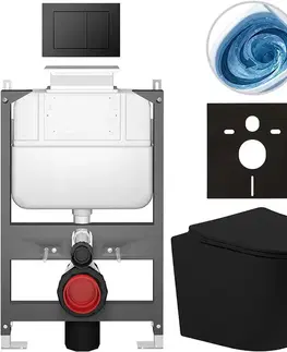 Záchody CERANO - Kompletný WC set Basic/Cesso - čierna matná - WC tlačidlo Maxio/Čierna - ovládanie zhora - predstenová inštalácia - 49x36 CER-8050BD86215