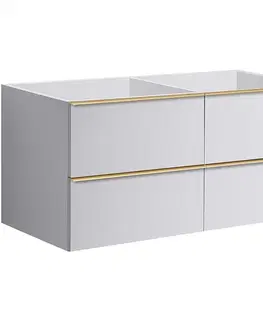 Kúpeľňový nábytok CERANO - Kúpeľňová skrinka pod umývadlo s úchytkou Velora - biela matná, zlatá úchytka - 138x53x46,5 CER-664963