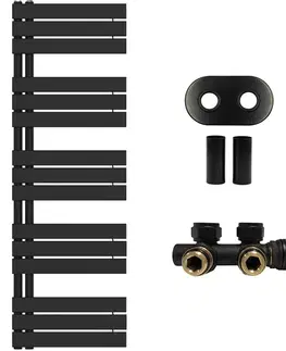 Doplnky do kúpeľne CERANO - Kúpeľňový radiátorový set Theo - ústredné vykurovanie - asymetrické pripojenie 50 mm - 812W - čierna matná - 1600x500 mm CER-663502
