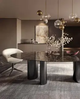 Jedálenské stoly DELIFE Jedálenský stôl Edge oválny 280x130 keramika Laminam®Emperador Extra Lucidato tmavohnedá Troa nerezová oceľ grafitová