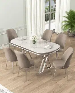 Jedálenské sety Dining Table & Chairs Set (7 Pieces) Lai - White, Chrome, Cappuccino