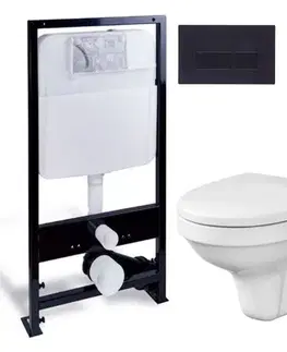 Závesné wc sety PRIM predstenový inštalačný systém s čiernym tlačidlom 20/0044 + WC CERSANIT DELFI + SEDADLO PRIM_20/0026 44 DE1