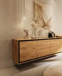 Komody DELIFE Komoda Stonegrace 200 cm dub prírodná 4 dvierka kamenná dyha závesná