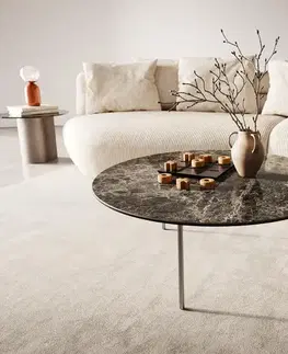 Konferenčné stolíky DELIFE Konferenčný stolík Edge okrúhly 90x90 cm keramika Laminam® Emperador Extra Lucidato tmavohnedá Trive nerezová oceľ kefovaná