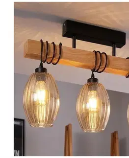 Svietidlá BRILAGI - Prisadený luster WOOD GLASS 3xE27/60W/230V borovica/čierna/dýmovo béžová EG780168+3xNSTK7499