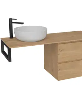 Kúpeľňový nábytok CERANO - Kúpeľňová skrinka Carole - dub medový + doska pod umývadlo Navira Slim - 18 mm + konzola čierna - 120x46x49, 8 CER-606114