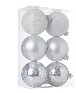Vianočné ozdoby Kinekus Ozdoba závesná guľa 8cm sada 6ks plast strieborná mix