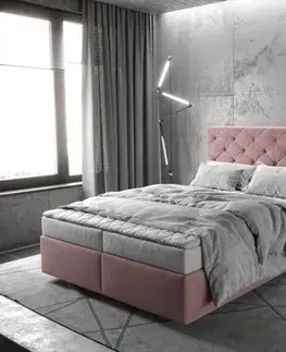 Postele Boxspring DELIFE Boxspring posteľ Dream-Great 140x200 cm mikrovlákno ružová s matracom a topperom