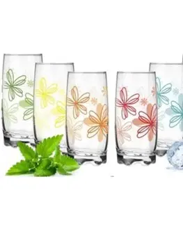 Poháre Kinekus Pohár sklenený na vodu, 350 ml, dekor kvety, mix farieb, sada 6ks