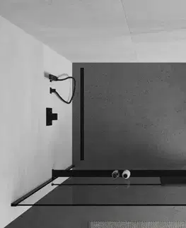 Sprchové dvere MEXEN/S - KIOTO Sprchová zástena WALK-IN s poličkou a držiakom uterákov 80 x 200, transparent 8 mm, čierna 800-080-121-70-00
