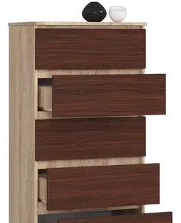 Komody a skrinky Dizajnová, vysoká komoda BERRY60, dub Sonoma / wenge