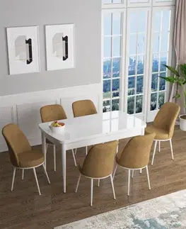 Jedálenské sety Extendable Dining Table & Chairs Set (7 Pieces) Han - White, Cappuccino