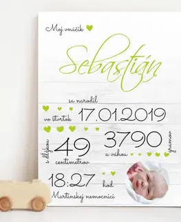 Tabuľky s venovaním (darčeky) Darčeky na krstiny - Tabuľka o narodení pre bábätko s fotkou