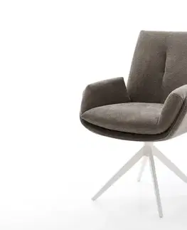 Jedálenské stoličky DELIFE Jedálenská stolička Clea-Flex texturovaná látka mäkká taupe krížová podstava široká biela 360° otočná s hojdacou funkciou